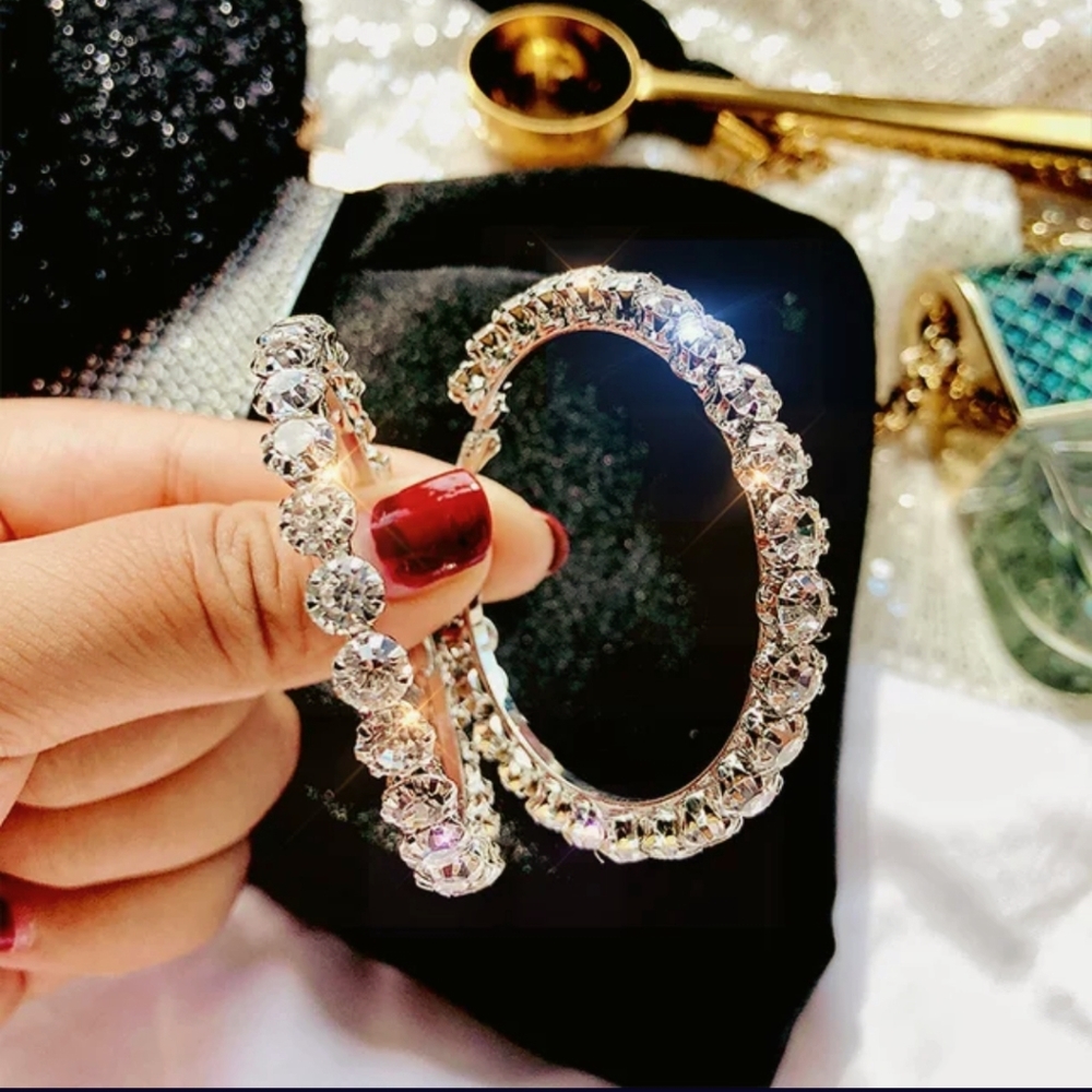 Gold or silver tone rhinestone earrings